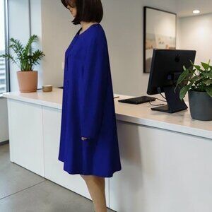 Vintage Coat Dress Evan Picone Blue Long Sleeve Oversized Crepe Size 16